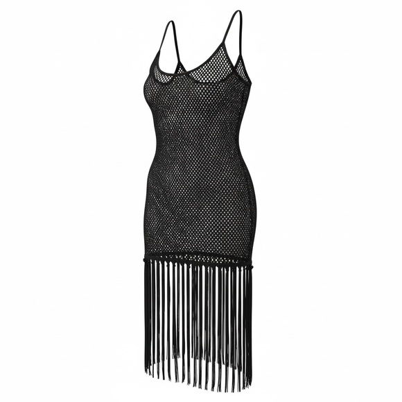 Other - 💋Black Mesh Fringe Swimsuit coverup 058